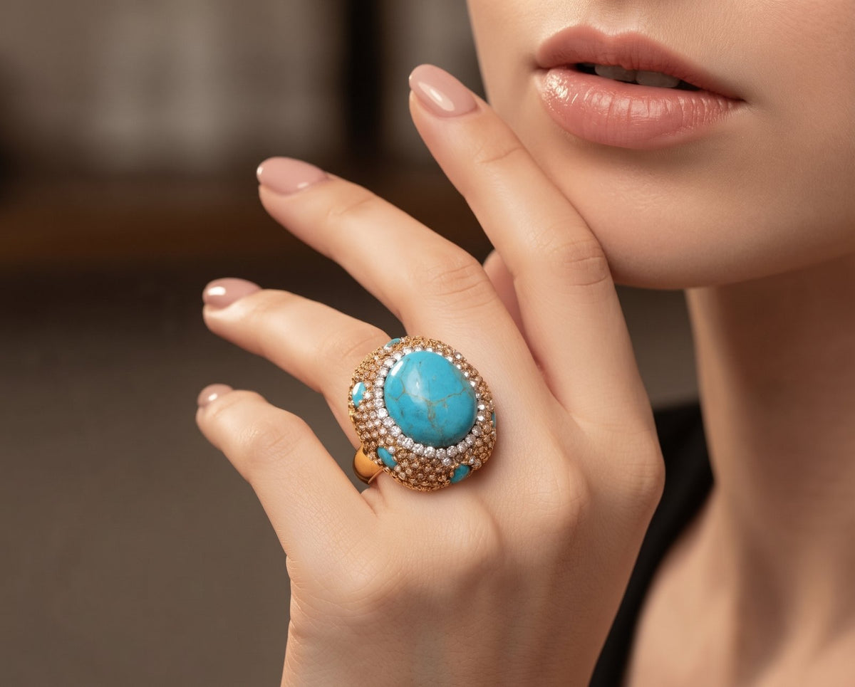 Turquoise Crystal Statement Ring