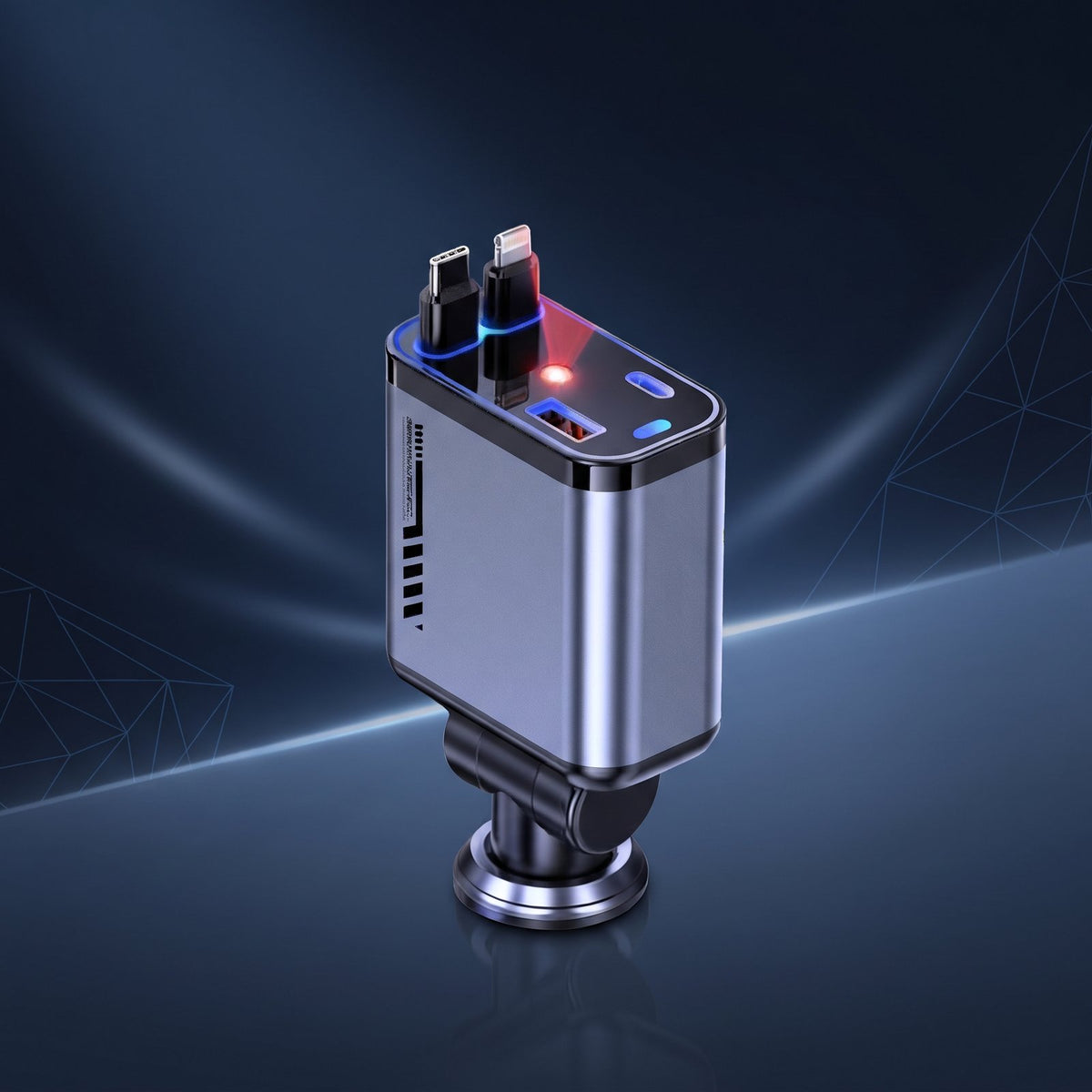 66W Retractable Car Charger with USB-C & Lightning Cables
