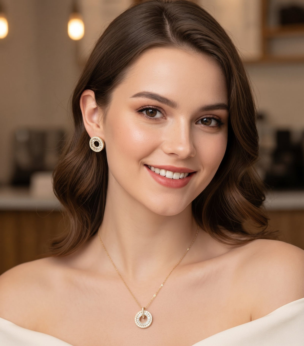 Radiant Circle Halo CZ Pendant Set