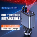 66W Retractable Car Charger with USB-C & Lightning Cables