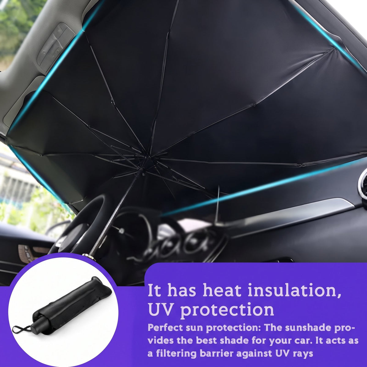 Foldable Car Windshield Sunshade - Front Window Heat & UV Cover