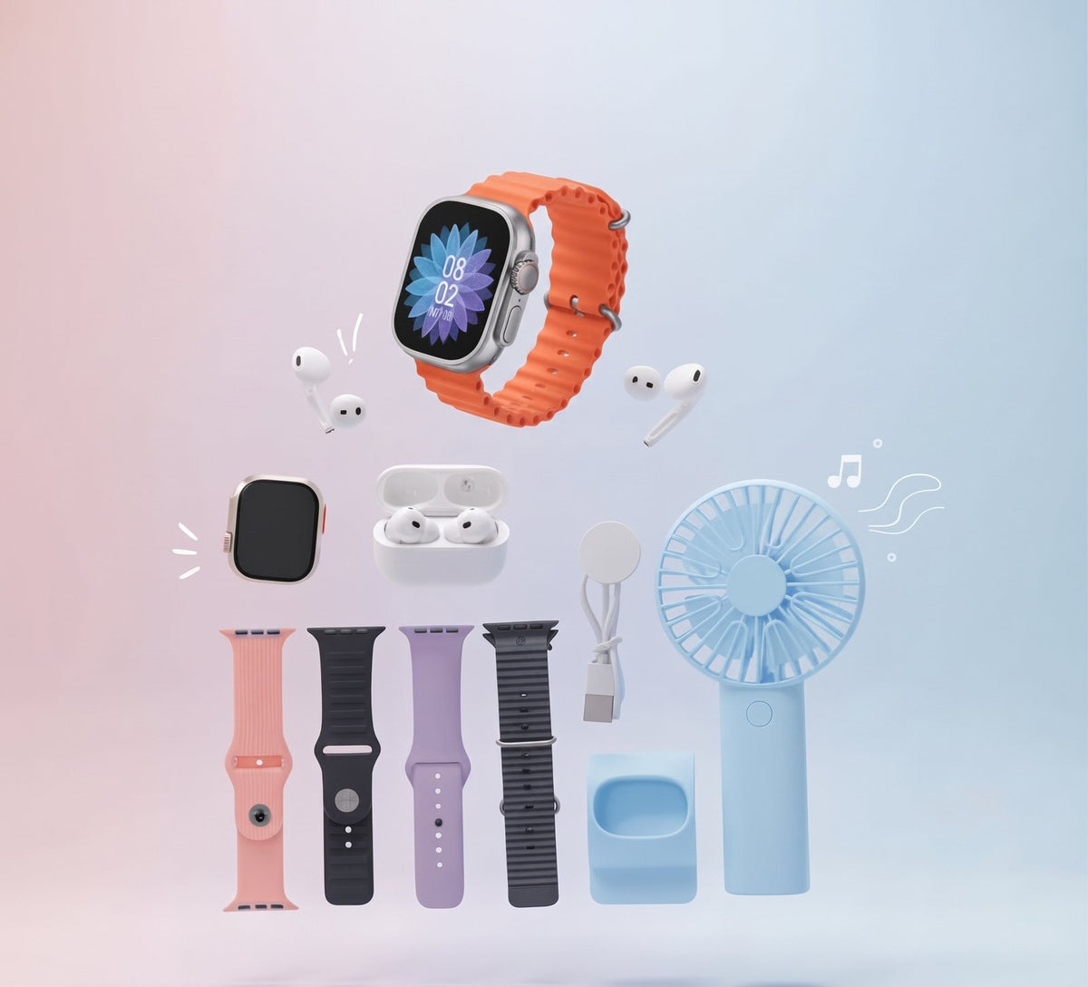 3-in-1 Smart Watch Set with Wireless Earbuds and Mini Fan