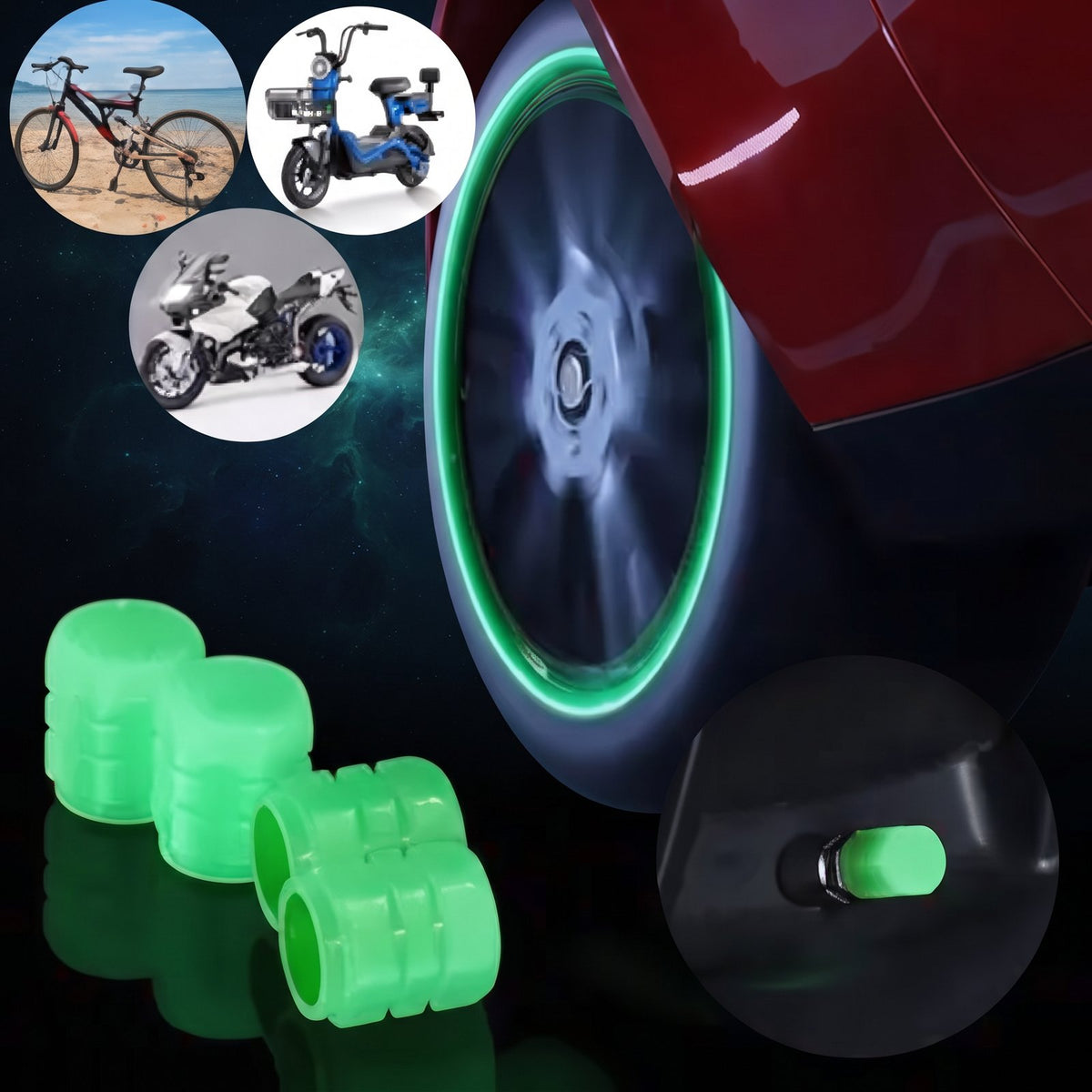 Luminous LED Tire Valve Caps (Set of 4)