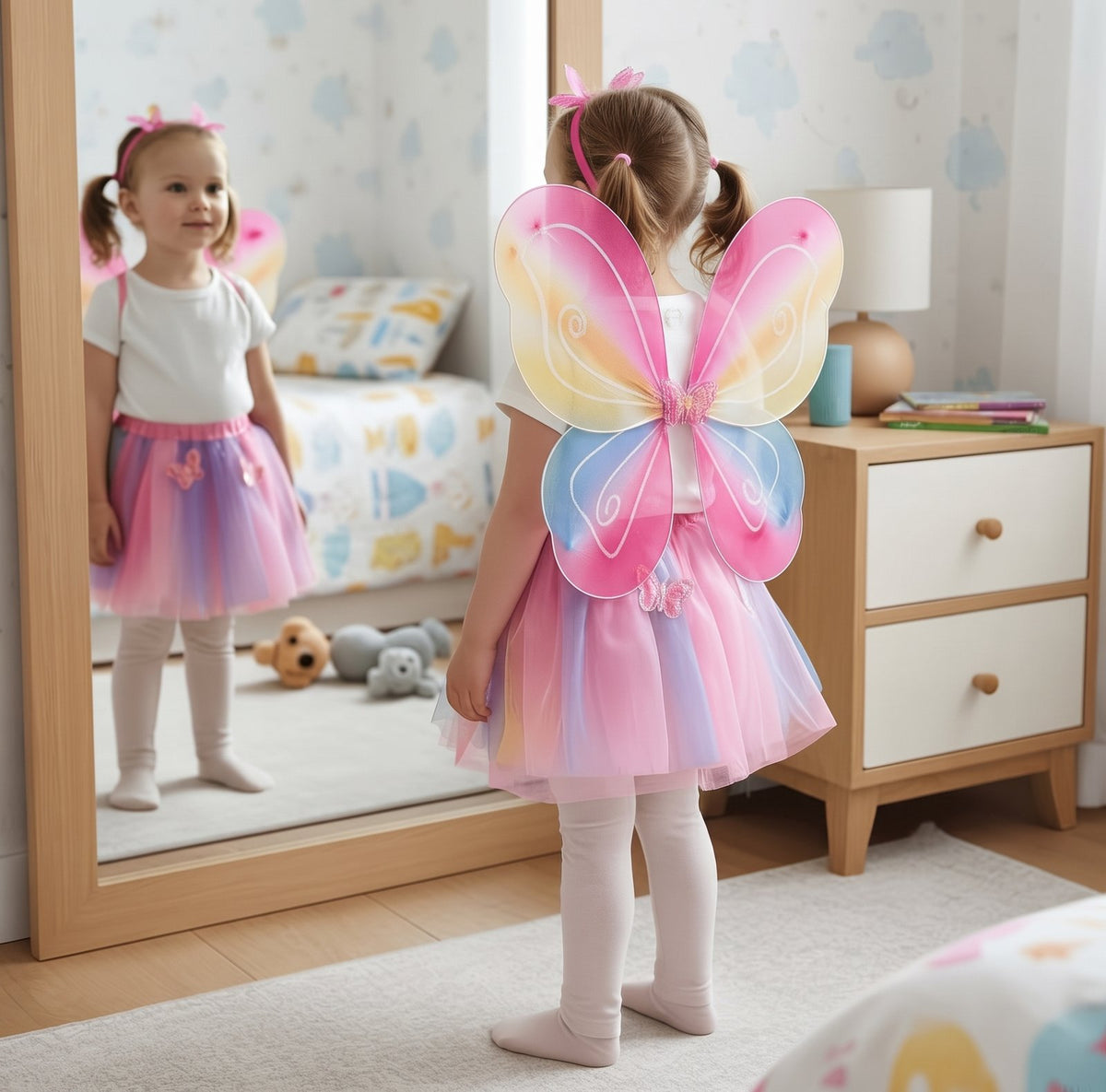 Kids Rainbow Fairy Wings Costume Set