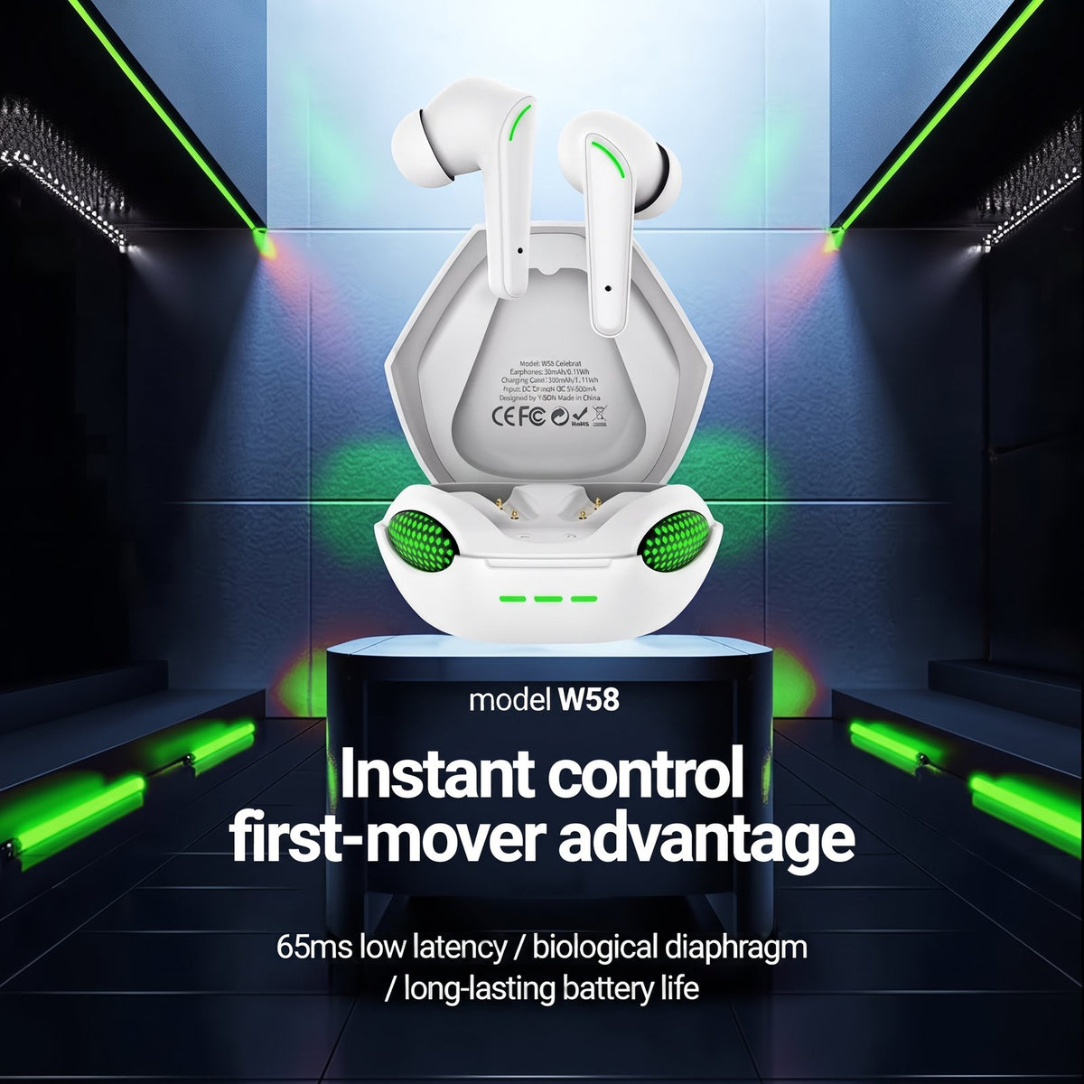 Celebrat W58 TWS Wireless Gaming Earbuds with LED Lights