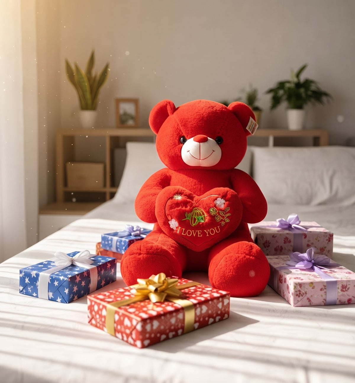 Large Red Love Teddy Bear with Heart Cushion