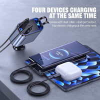 66W Retractable Car Charger with USB-C & Lightning Cables