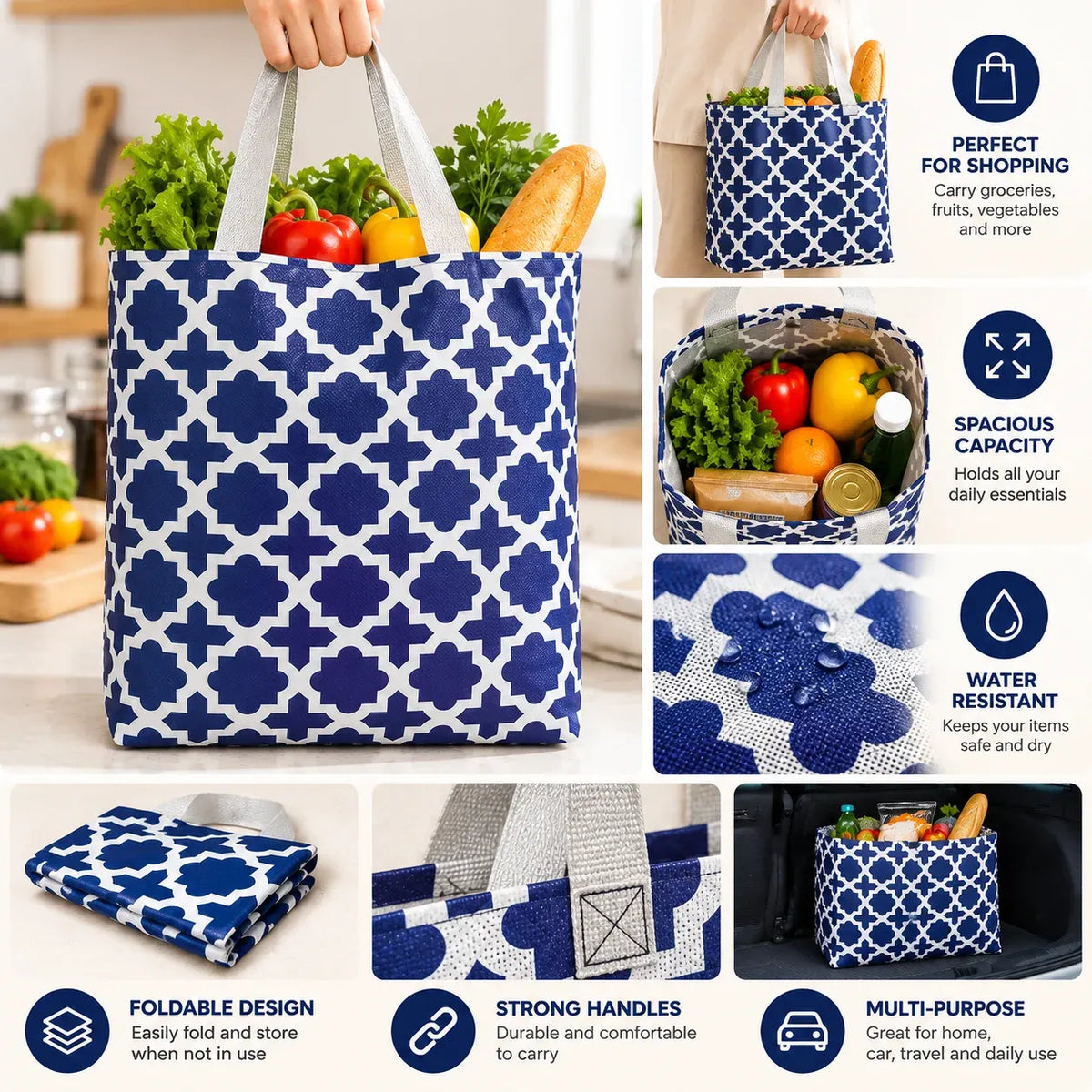 Reusable Foldable Shopping Tote Bag